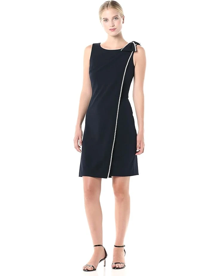 Karl Lagerfeld Paris Women's Solid Sheath Dress With Bow Shoulder And Pearls 3 Karl Lagerfeld Paris Women's Solid Sheath Dress With Bow Shoulder And Pearls
