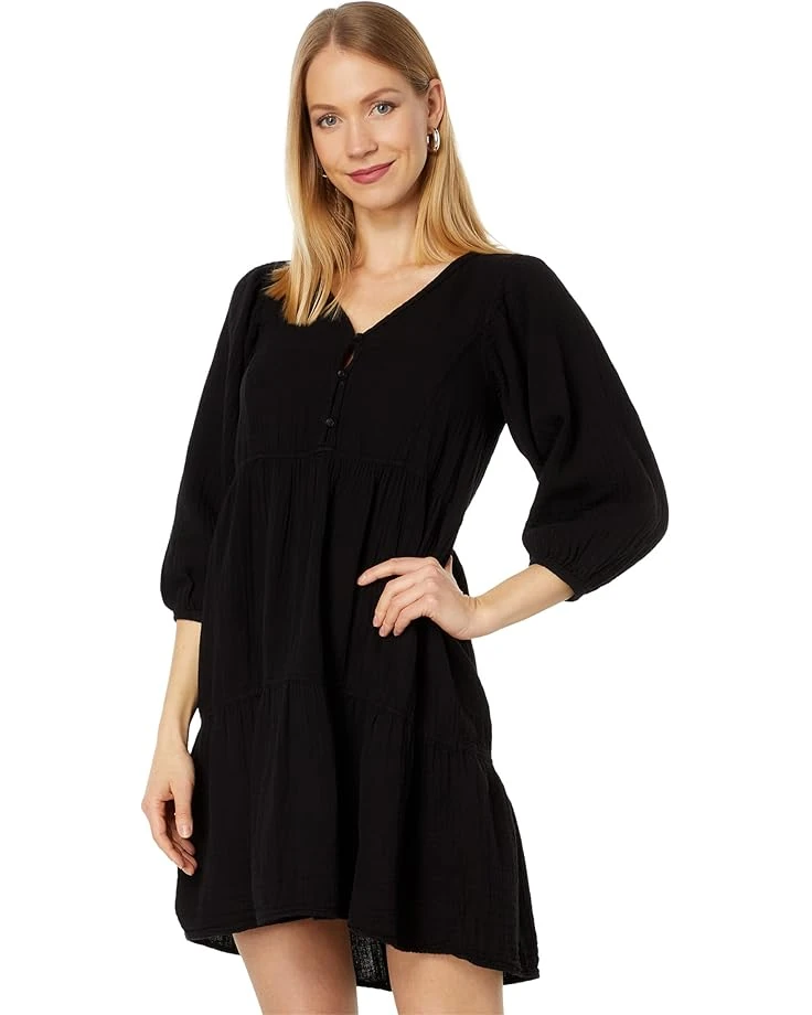 Mod-o-doc Double Layer Gauze 3/4 Sleeve Boho Tiered Dress 3 Mod-o-doc Double Layer Gauze 3/4 Sleeve Boho Tiered Dress