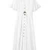 Calvin Klein Women's V-Neck Maxi Dress With Button Front And Belt -Aura Attire 613zEGn0 kL. AC SR736920