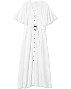 Calvin Klein Women's V-Neck Maxi Dress With Button Front And Belt