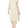 Alex Evenings Tea Length Embroidered Dress With Illusion Sleeve And Scallop Detail Full Skirt