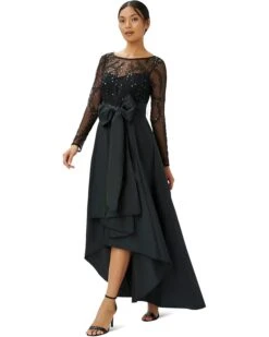 Adrianna Papell Beaded Bodice With Stretch Taffeta High-Low Hem Ball Skirt