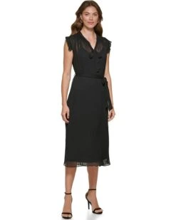 DKNY Sleeveless Ruffled Pleated Dress