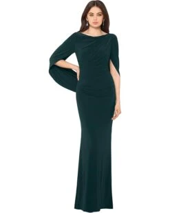 Betsy & Adam Long Jersey Ruched Drape Back Dress