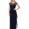 XSCAPE Long Sheer Matte Jersey Side Rouch Dress With Chunky Bead