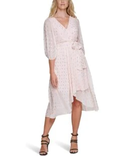 DKNY V-Neck Faux Wrap Dress With Balloon Sleeve