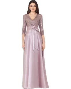 XSCAPE 3/4 Sleeve Sequin Top Stain Ballgown