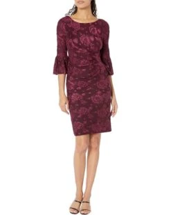 Adrianna Papell Draped Velvet Burnout Sheath With Bell Sleeve
