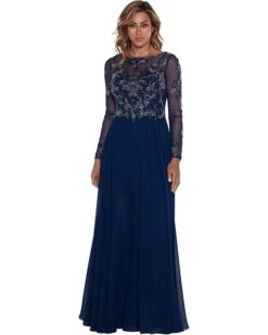 XSCAPE Long Sleeve Long Chiffon Skirt With Bead Top