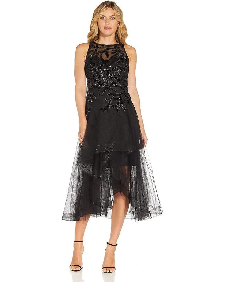 Adrianna Papell Sleeveless Burnout Party Dress With High-Low Tiered Hem 3 Adrianna Papell Sleeveless Burnout Party Dress With High-Low Tiered Hem