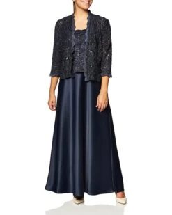 Alex Evenings Women's Long Mock Jacket Dress With Satin Skirt