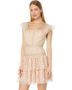 BCBGMAXAZRIA Floral Embroidered Ruffle Dress