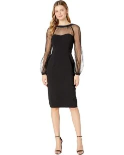 Maggy London Mystic Crepe Cocktail Sheath With Mesh Illusion Sleeve