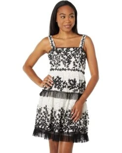 BCBGMAXAZRIA 3-D Embroidered Lace And Tulle Contrast Dress