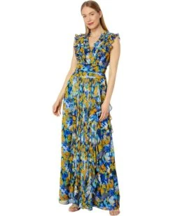 BCBGMAXAZRIA Printed Pleated Gown